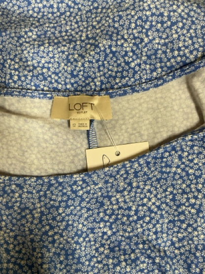 LOFT Outlet Floral Jersey Midi Dress Blue White Stretch Knit Size 12 - ONLINE ONLY