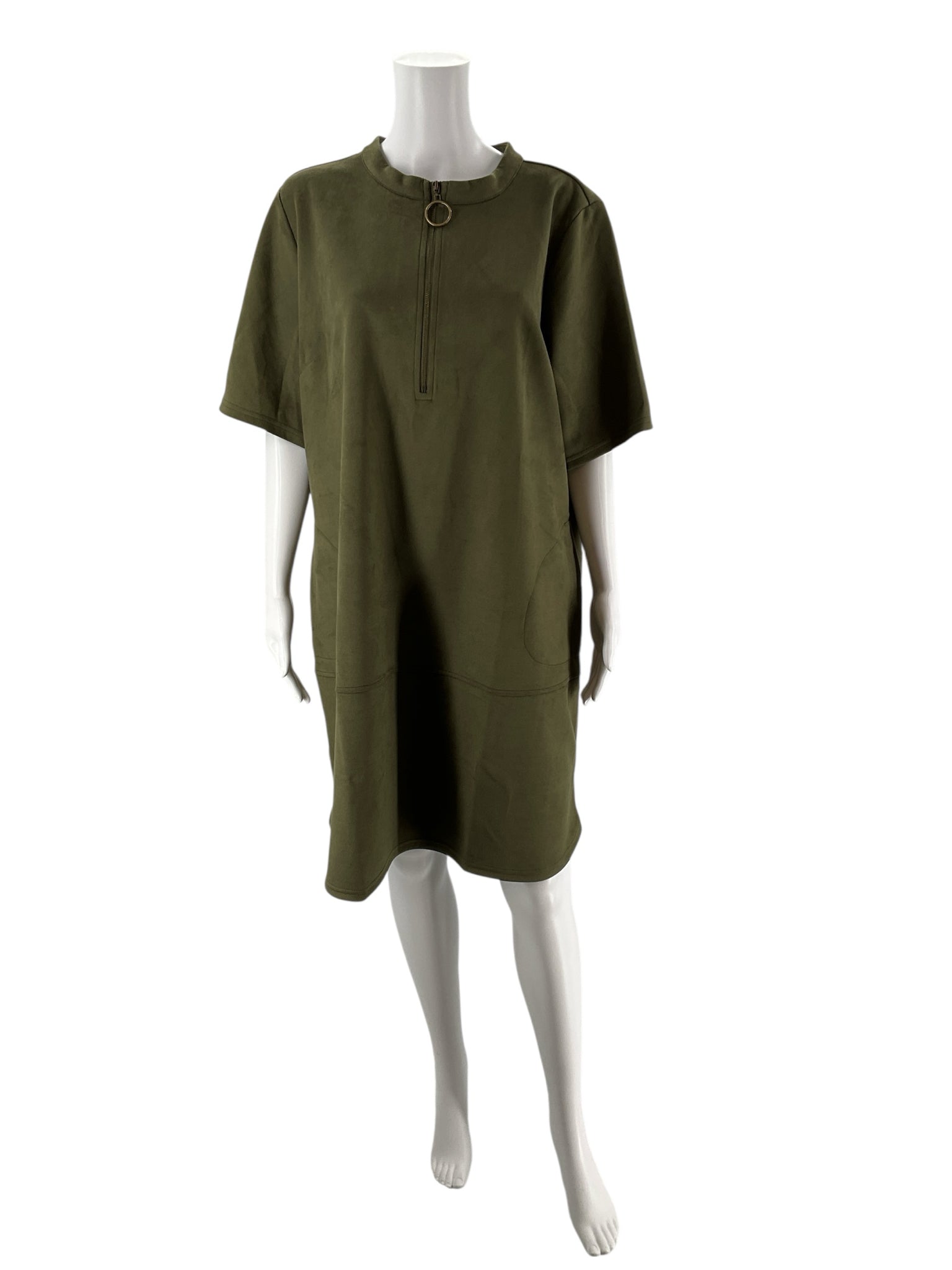 Pre-owned army green ladies dress by BrandName, size XL, showcasing a stylish design and flattering fit.