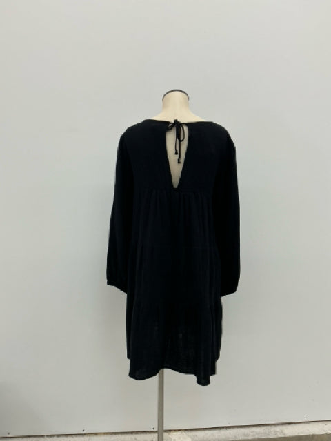 Natalie Busby Black Cotton Gauze Tiered Babydoll Dress Size Small - ONLINE ONLY