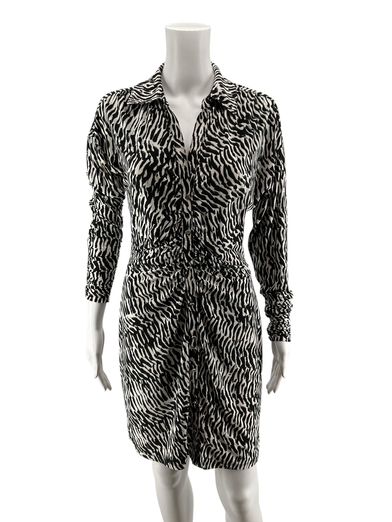 I·N·C International Concepts Zebra Print Ruched Shirt Dress Size Small
