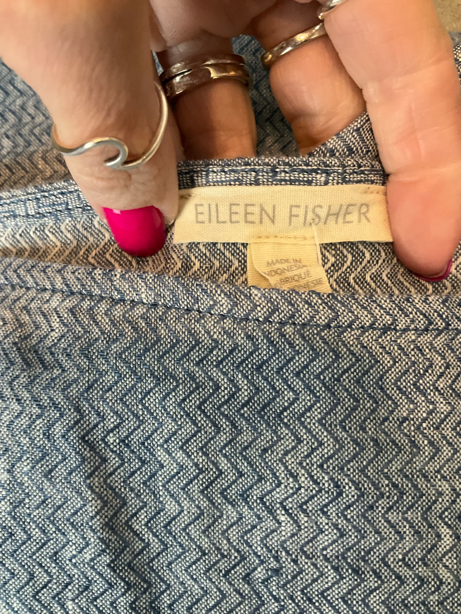 Eileen Fisher Blue Shift Organic Linen Herringbone Tunic Dress Size Small Slate Blue Pockets - Size S