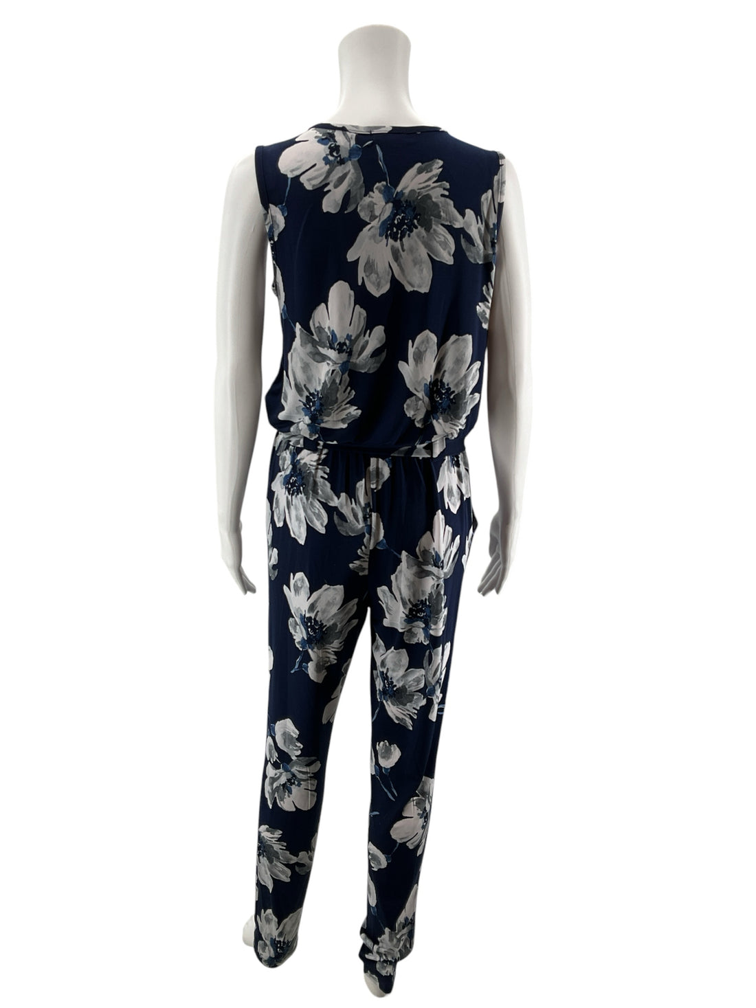 Venus Navy &amp; Gray Floral Sleeveless Surplice Jumpsuit Size Small - ONLINE ONLY