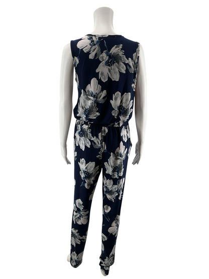 Venus Navy &amp; Gray Floral Sleeveless Surplice Jumpsuit Size Small - ONLINE ONLY