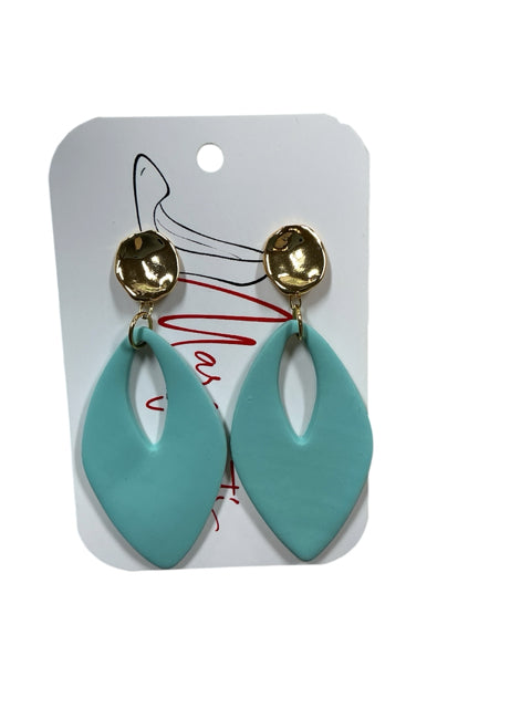 Maravilla Handmade Teal &amp; Gold Teardrop Earrings Polymer Clay Statement Jewelry