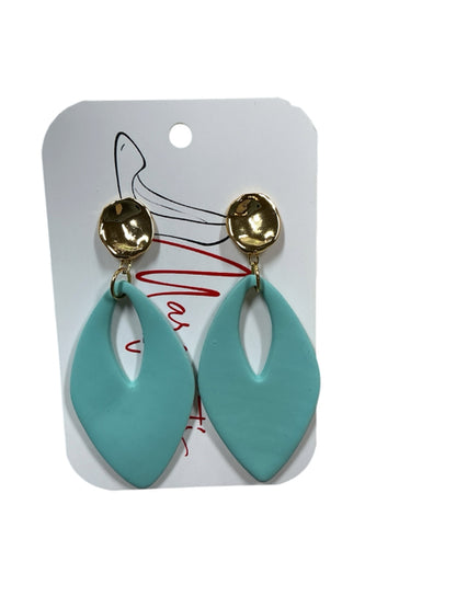Maravilla Handmade Teal &amp; Gold Teardrop Earrings Polymer Clay Statement Jewelry