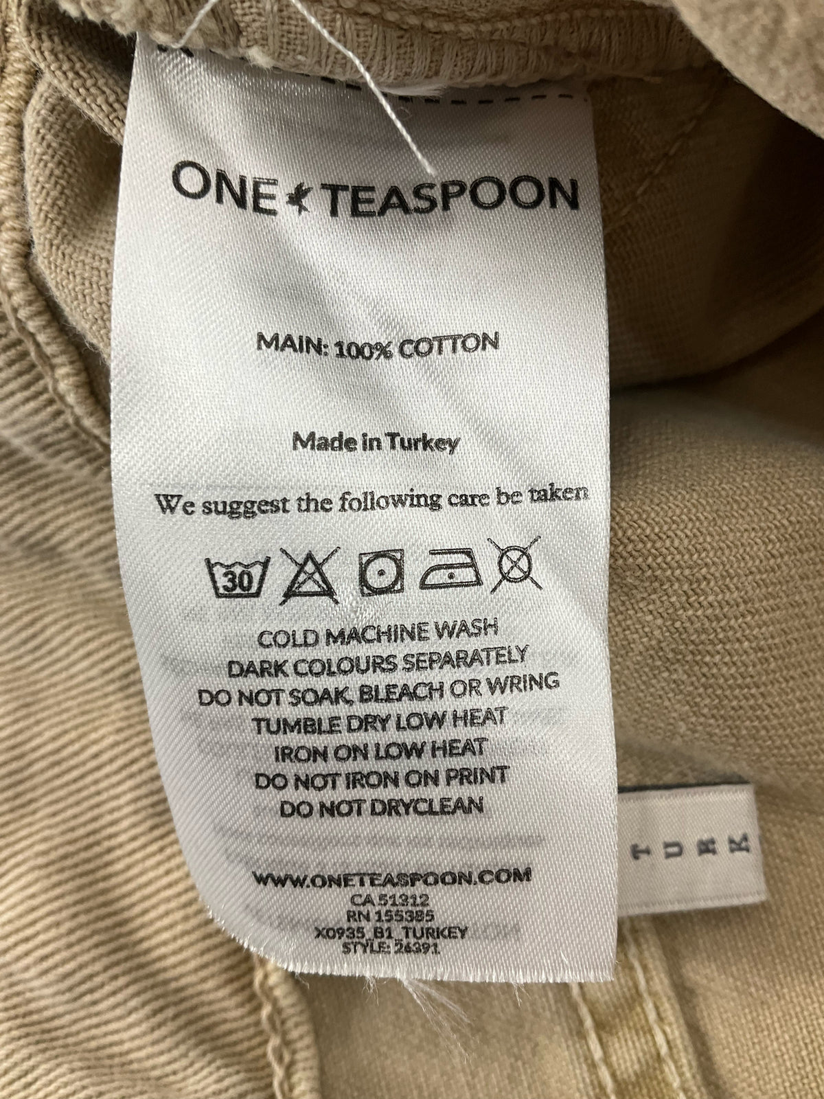 One Teaspoon Khaki Wide Leg Cropped Cotton Pants - Size 30 - ONLINE ONLY