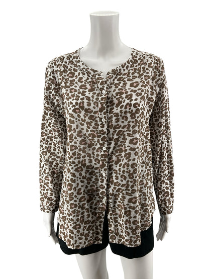 LOFT Outlet Petite Leopard Print Blouse | Size MP | 100% Cotton Animal Print Top