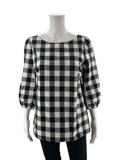 Talbots black and white checkered blouse with puff sleeves, size small, perfect for casual or preppy outfits.