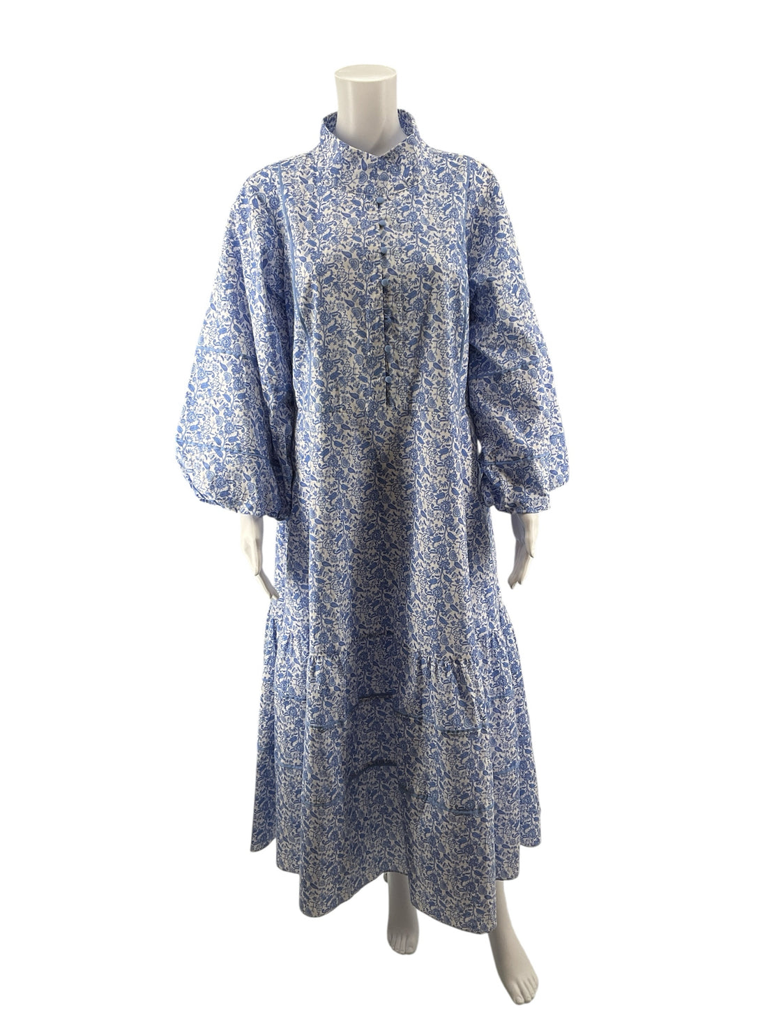 Hyacinth House blue/white Boho Holland Dress Blue Toile Floral Midi XL - Size XL