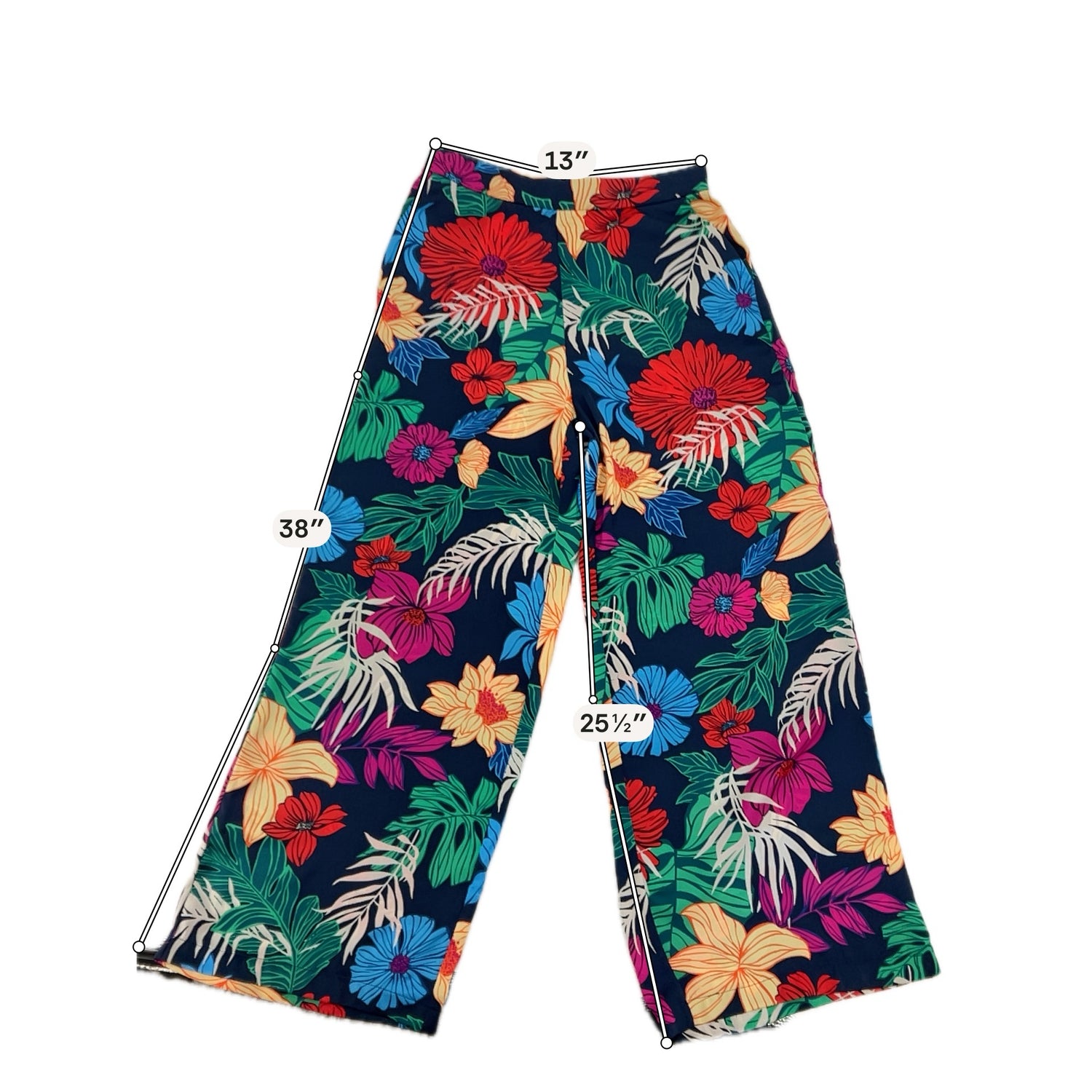 Skies Are Blue Tropical Floral Print High-Waisted Wide Leg Pants Small