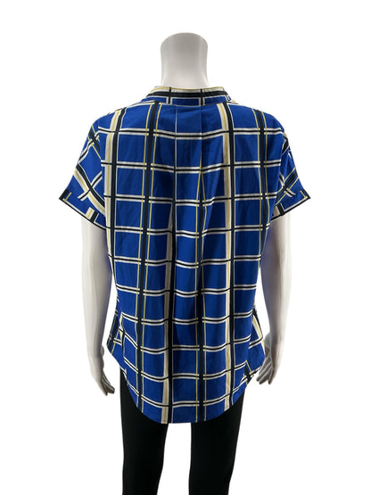 Jade Melody Tam blue/yellow/white Short Sleeve Plaid Twist Front Blouse NWT Size XS - Size XS