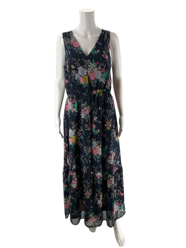 Merona Navy/Multi Floral Pre-Owned Ladies Dress - Size Medium