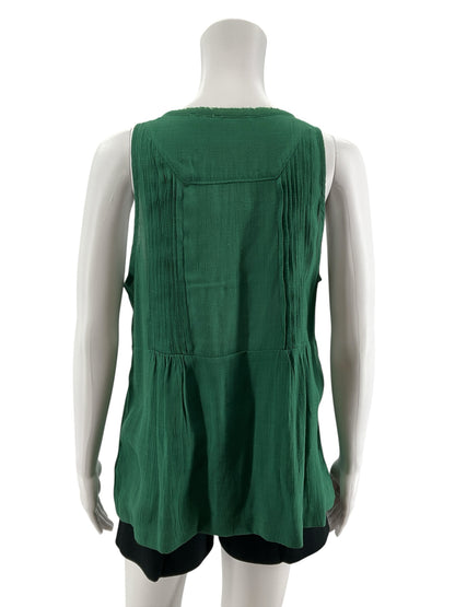 Maeve Ribbed Button-Front Peplum Tunic Tank Top Green Size Medium