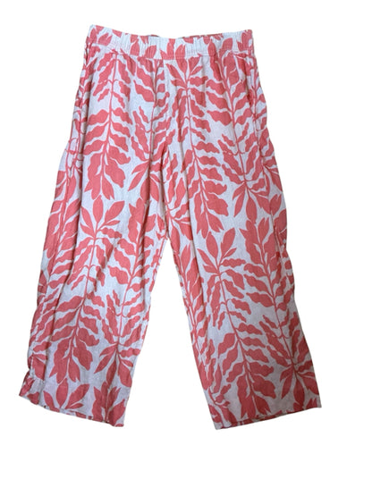 Rachel Zoe Coral Leaf Print Wide Leg Linen Crop Pants Size Medium - ONLINE ONLY