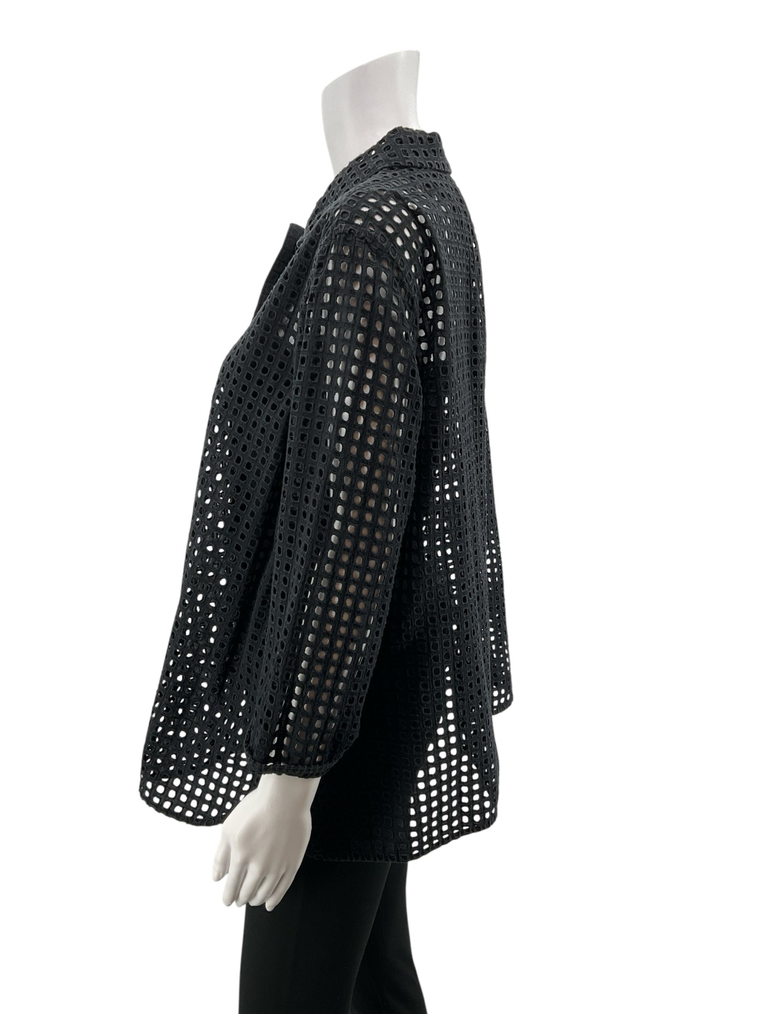 Marla Wynne Black Eyelet Cotton Tunic Top Size Medium