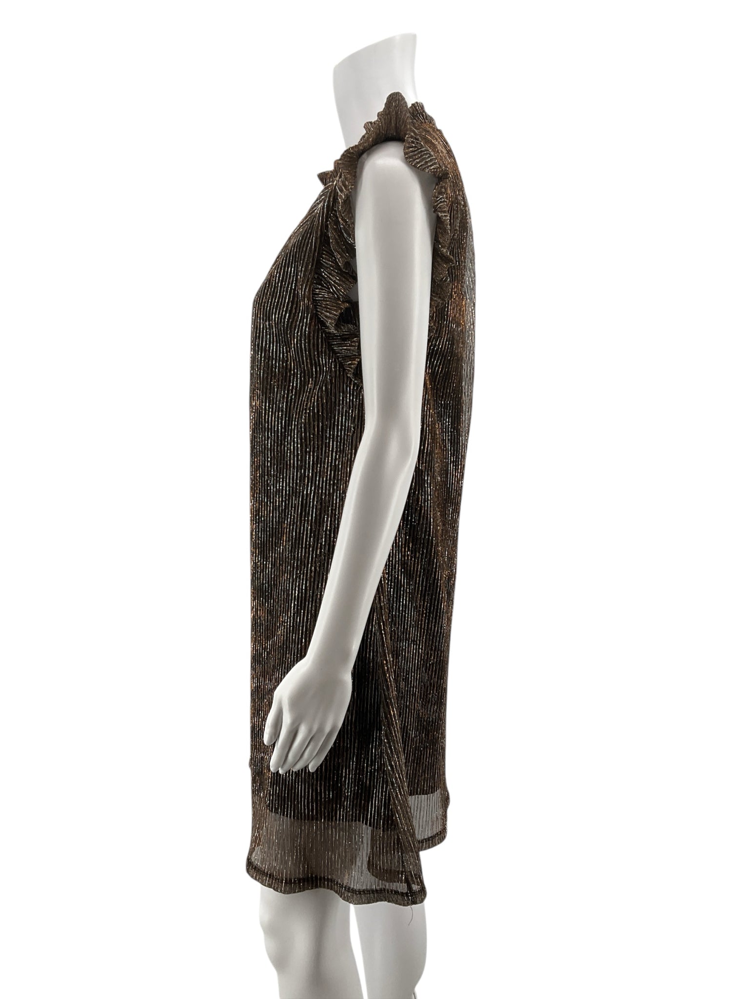 THML Bronze Metallic Pleated Mock Neck Dress | Size Small - ONLINE ONLY