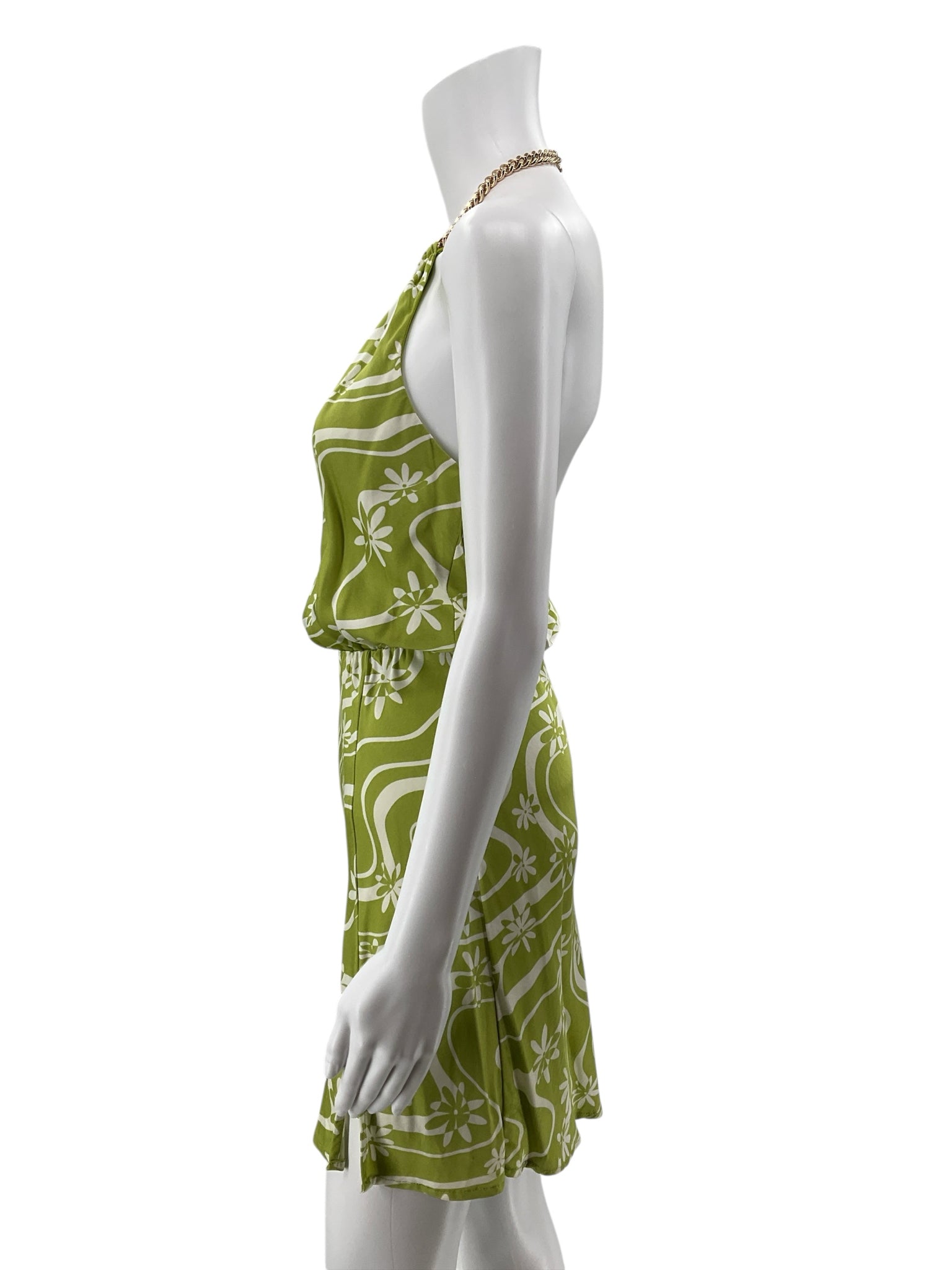 ASTR The Label Gaia Chain Halter Mini Dress XS Celery Floral