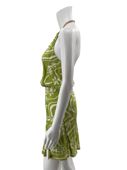 ASTR The Label Gaia Chain Halter Mini Dress XS Celery Floral