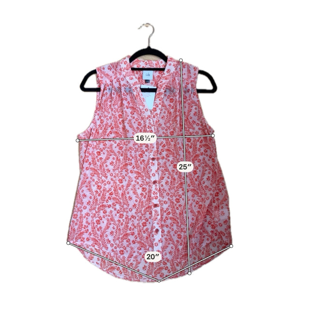 CAbi Orange Sleeveless Fern Blouse Orange Botanical Print Sleeveless Top Size Small - Size S