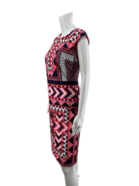 Vince Camuto Pink &amp; Navy Tribal Print Sleeveless Sheath Dress Size 6
