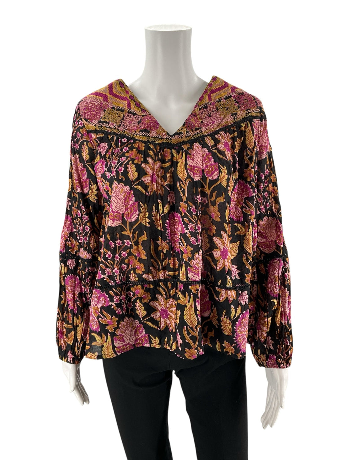 Rachel Zoe Purple/Mustard/Pink Print Pre-Owned Ladies Top - Size XS - Margaret’s Fine Consignment