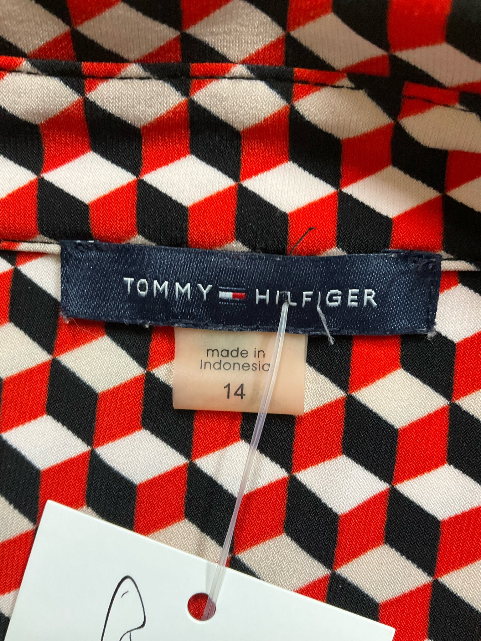 Tommy Hilfiger Geometric Cube Print Shirtdress Red Navy Size 14