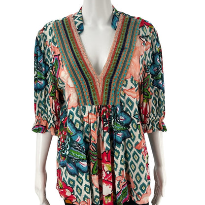Blank London Peach/Blue/Pink/Green Floral Pre-Owned Top - Size Large - Margaret’s Fine Consignment