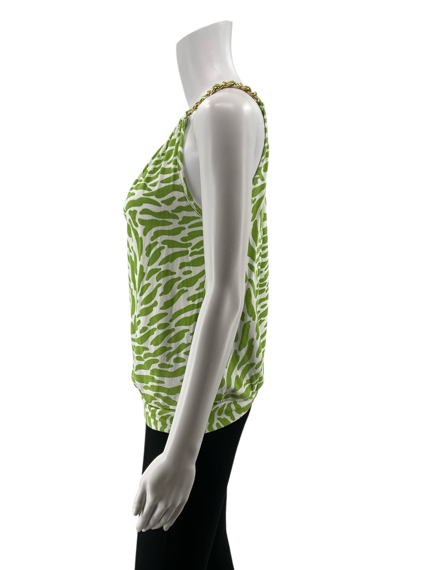 Green &amp;amp; White Animal Stripe Print Chain Halter Top XS/S