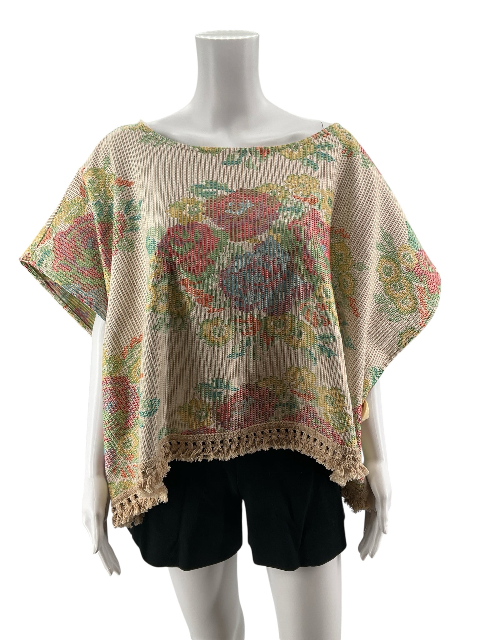 Ivy Jane Boho Floral Jacquard Fringe Top Size Large