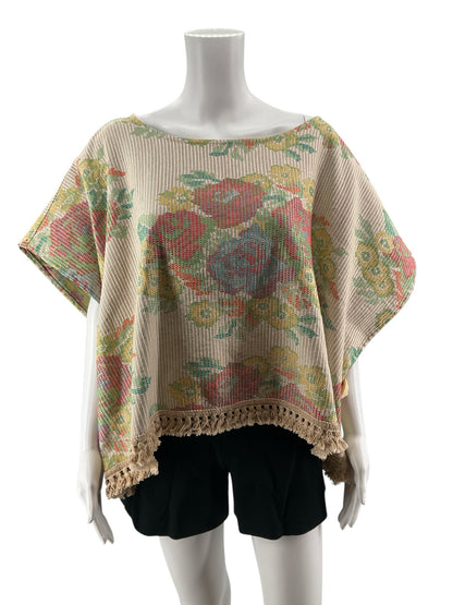 Ivy Jane Boho Floral Jacquard Fringe Top Size Large
