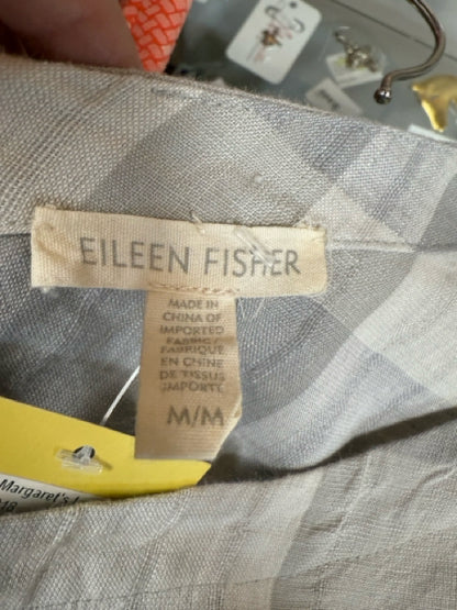 Eileen Fisher white/gray Shift Organic Linen Cotton Plaid Shift Dress Size Medium - Size M