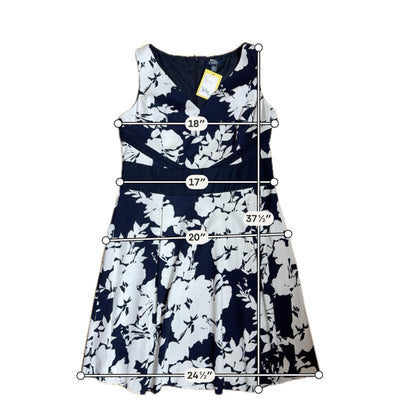 Chaps Navy Blue &amp; White Floral Sleeveless Fit &amp; Flare Dress Size 14