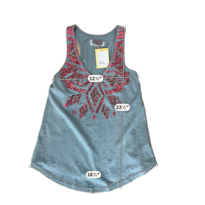 Ecote Beaded Tribal Motif Racerback Tank Top Sage Green Pink XS