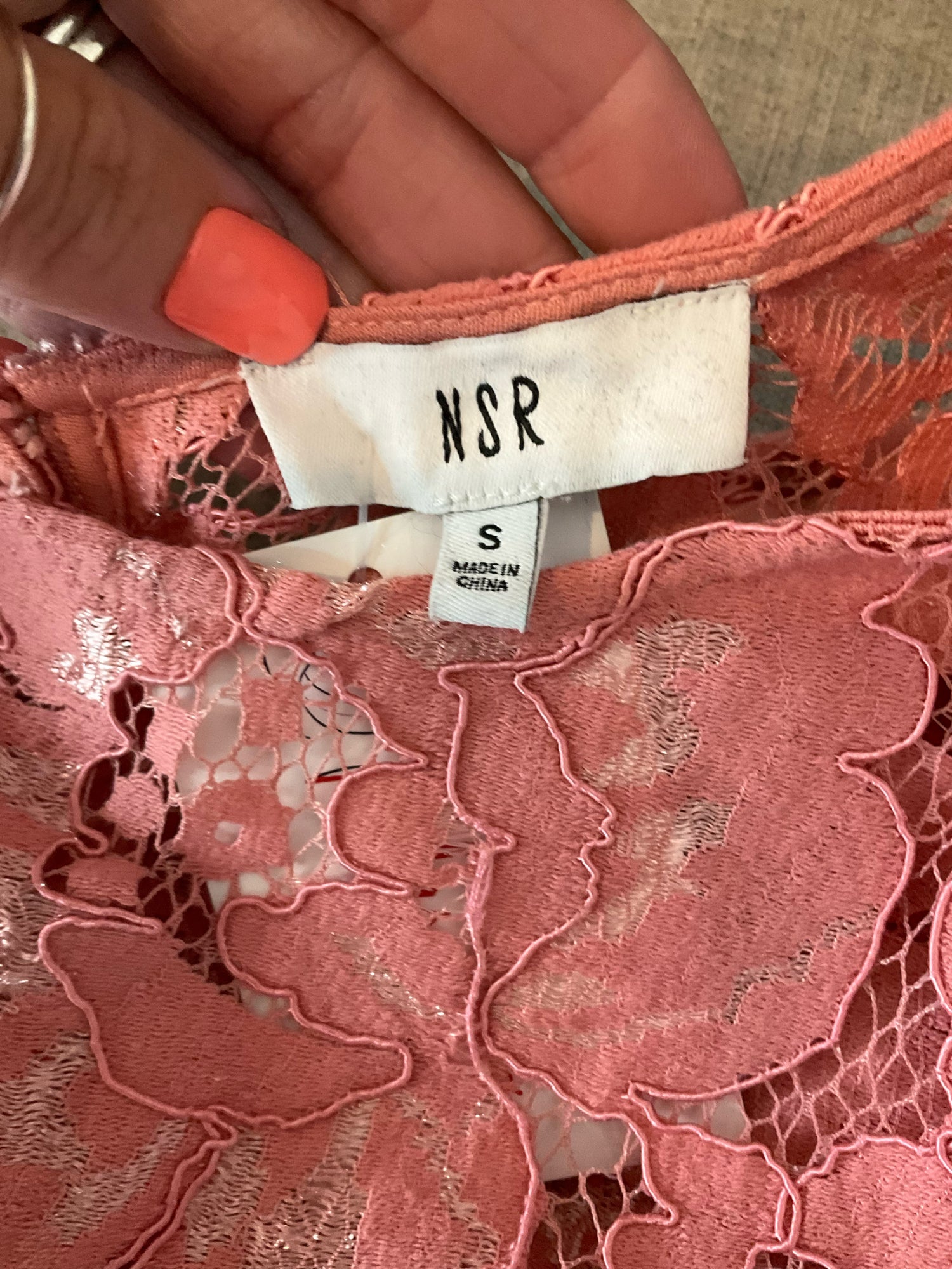 NSR Coral Rose Floral Lace Sheath Dress Size Small