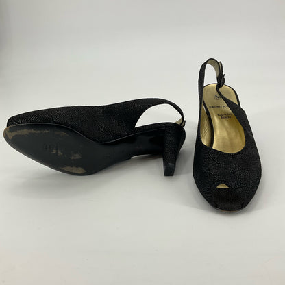 Bruno Magli Black Swirl Fabric Peep Toe Slingback Heels | Size 7 | Made in Italy - ONLINE ONLY