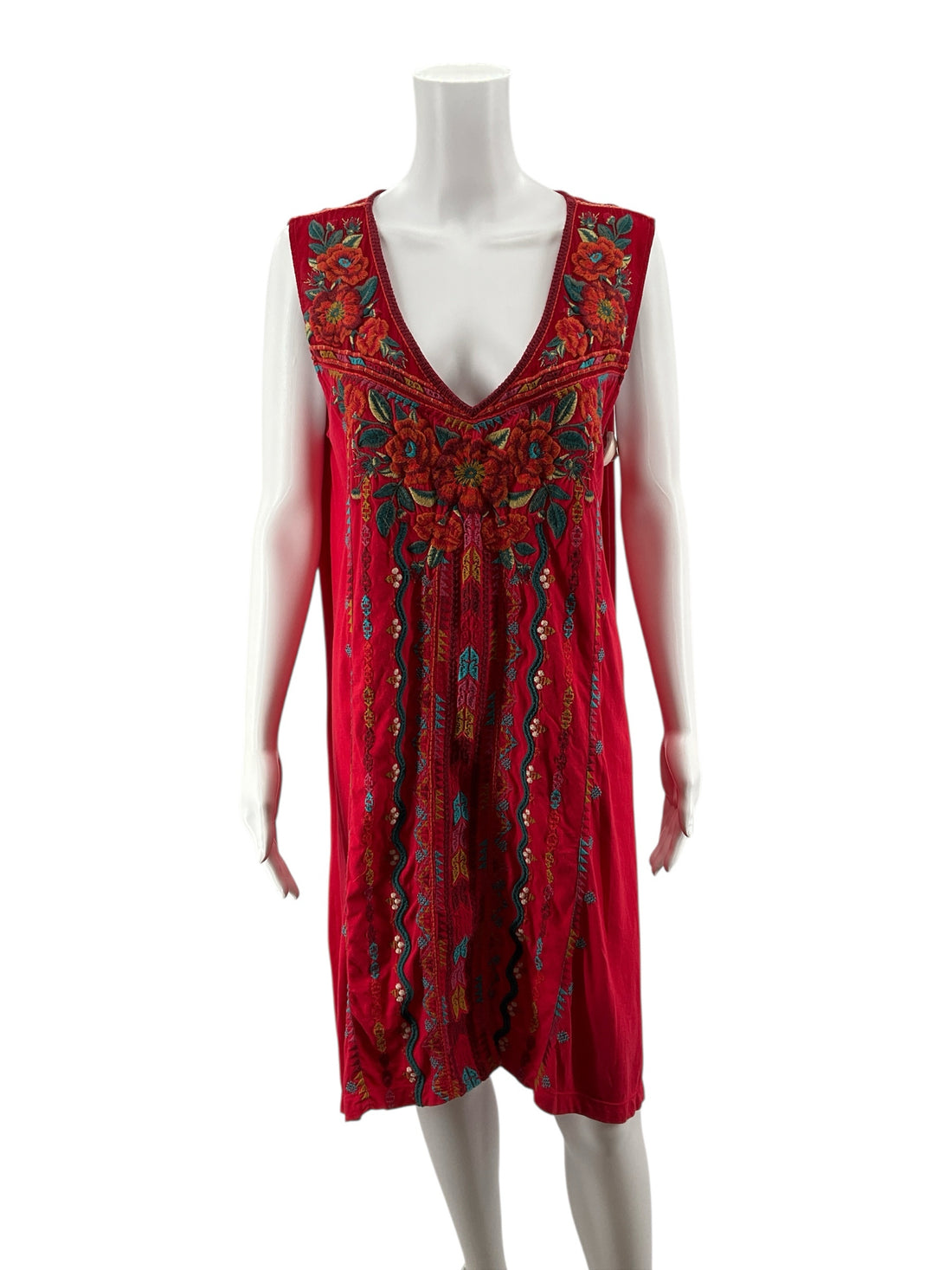 Johnny Was Red/Teal Embroidered Pre-Owned Ladies Dress - Size XXL
