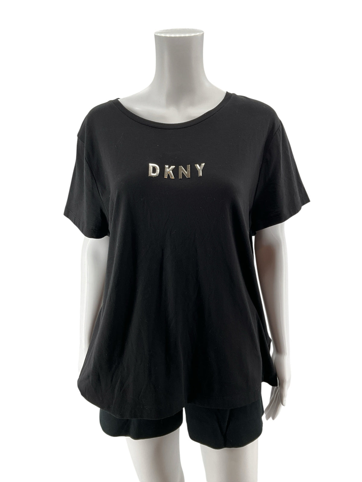 DKNY Metallic Logo T-Shirt Black Cotton Modal Blend Tee Size XL NWT - ONLINE ONLY
