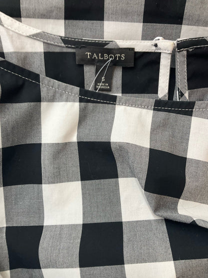 Talbots black and white checkered blouse with puff sleeves, size small, showcasing a preppy and classic cottagecore style.
