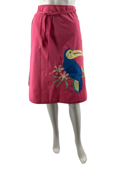The Pond Vintage Toucan Appliqué Wrap Skirt Size M Pink Tropical Retro