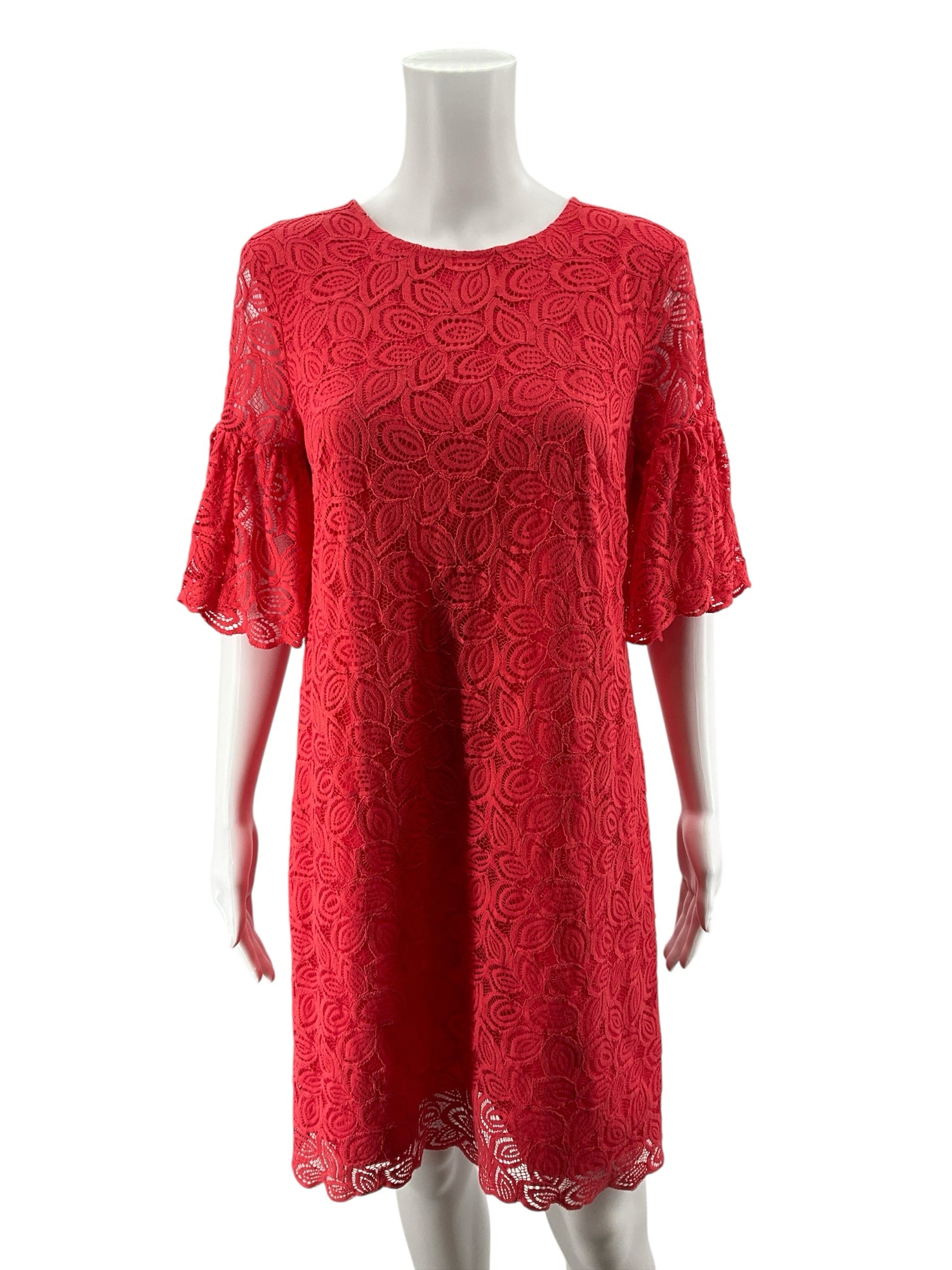 Ann Taylor Coral Floral Lace Flutter Sleeve Shift Dress Size 8