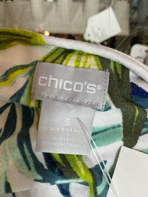 Chico's White/Yellow/Aqua Floral Pre-Owned Ladies Top - Size XL - Margaret’s Fine Consignment