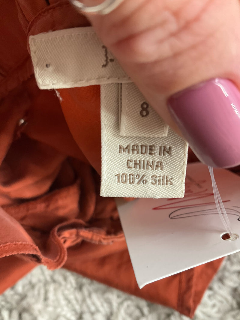 J Crew Burnt Orange Ruffle Pre-Owned Ladies Top - Size 8