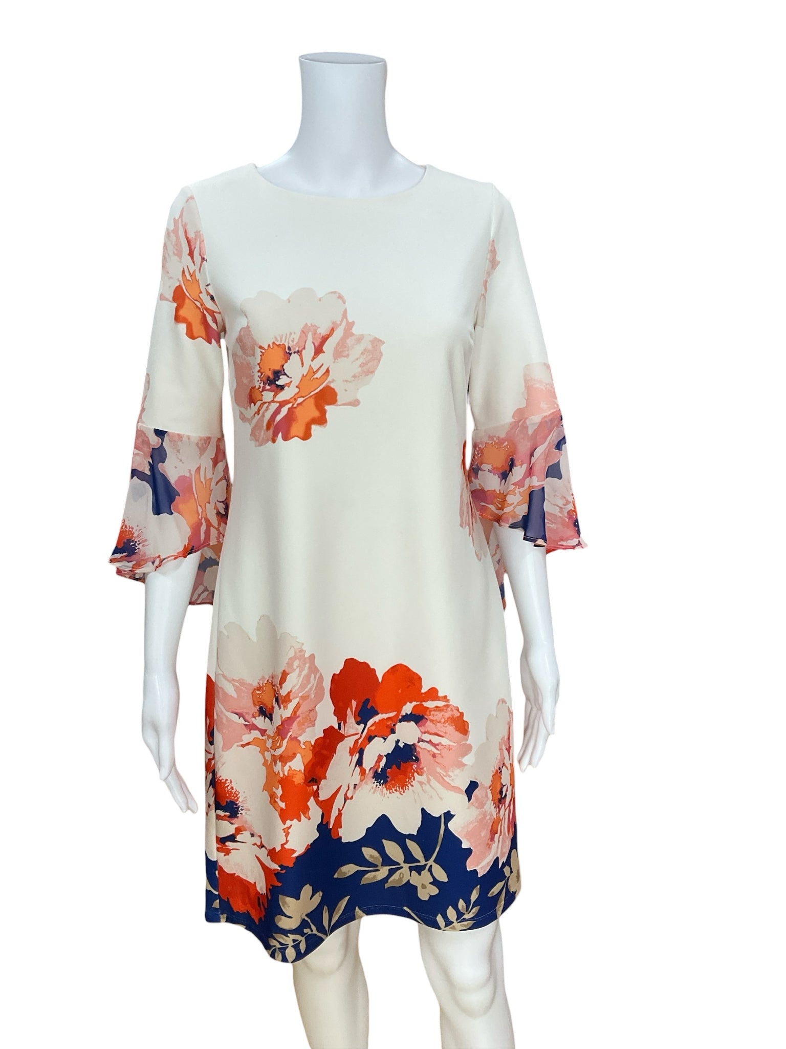 est 1946 white/blue/orange Shift Est. 1946 Floral Flounce Bell Sleeve Shift Dress Size XS - Size XS