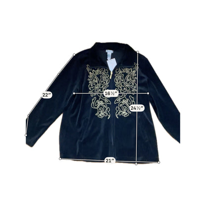 D!ifestyle Velour Zip Up Track Jacket Gold Swirl Embroidery Black Size Large