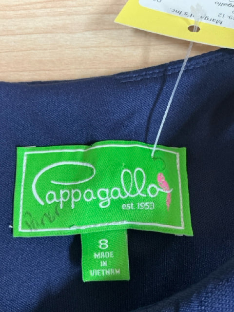 Brand label of Cappagallo Navy/Gold Solid Pre-Owned Ladies Dress - Size 8 showing green tag with logo, size 8, and Made in Vietnam origin.