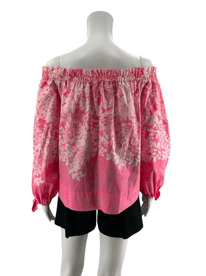 Lilly Pulitzer Size S pink/white Floral Pre-Owned Ladies Casual Top - Downstairs