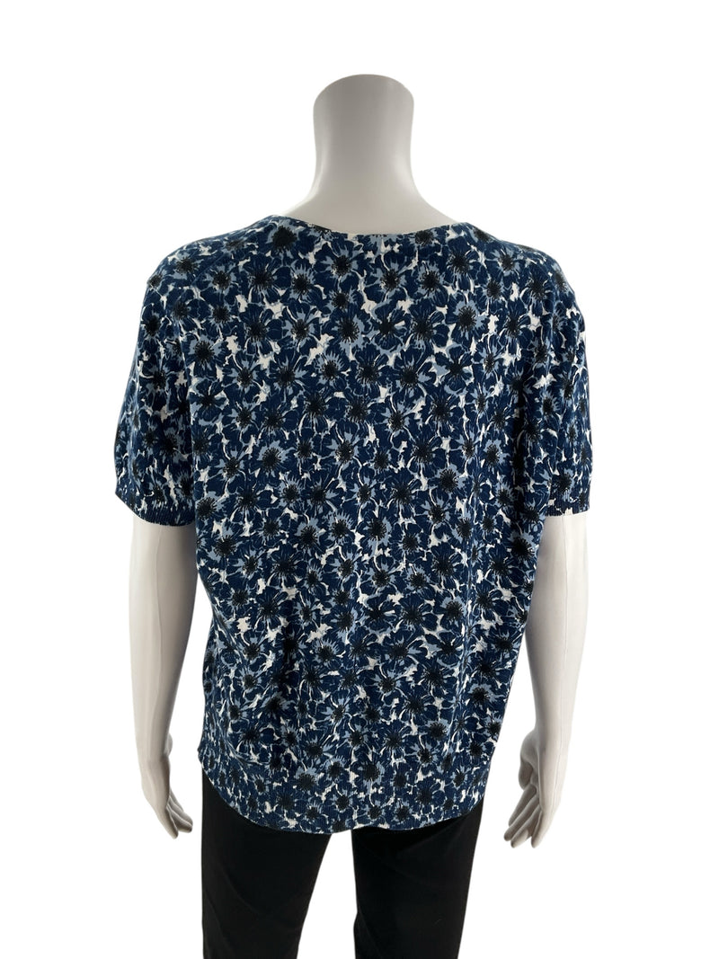 Brooks Brothers Navy/White Floral Pre-Owned Ladies Top - Size Large