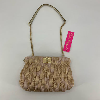 Lilly Pulitzer Gabi Metallic Ruched Convertible Crossbody Clutch Bag Pink Gold