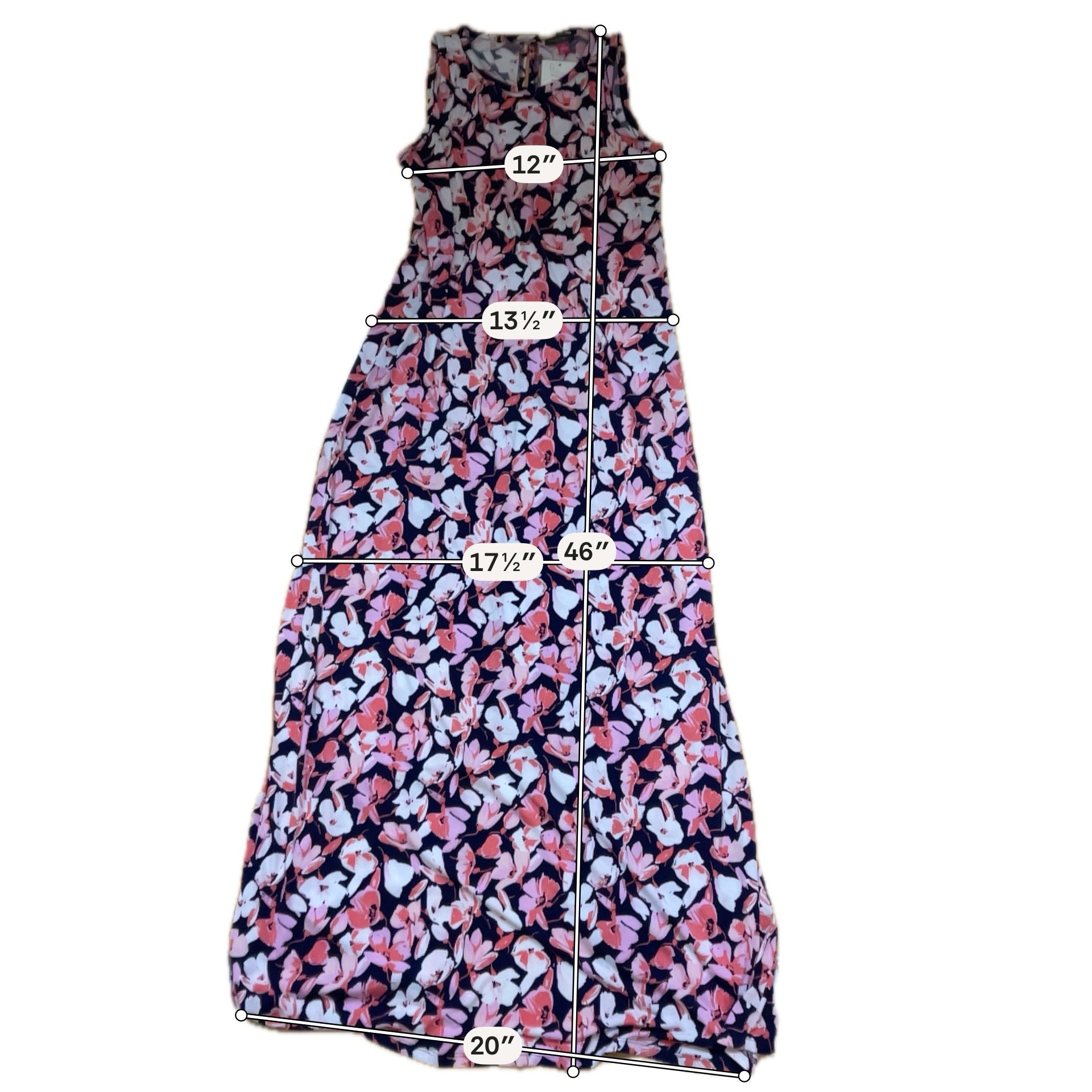 Vince Camuto Navy &amp; Pink Floral Sleeveless Midi Dress | Size XS