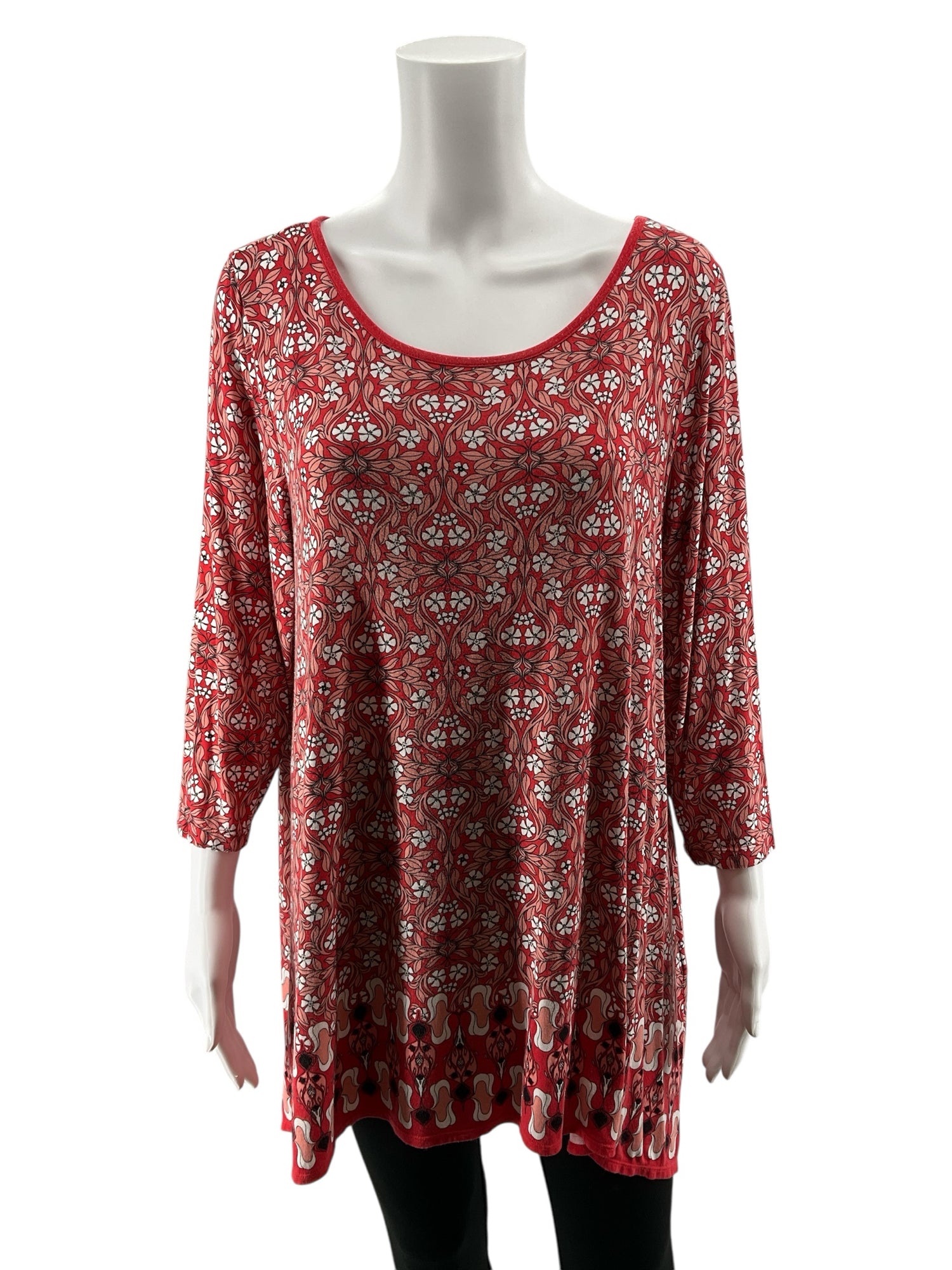 Max Edition Orange Floral Damask Print Swing Tunic Top | Size XL